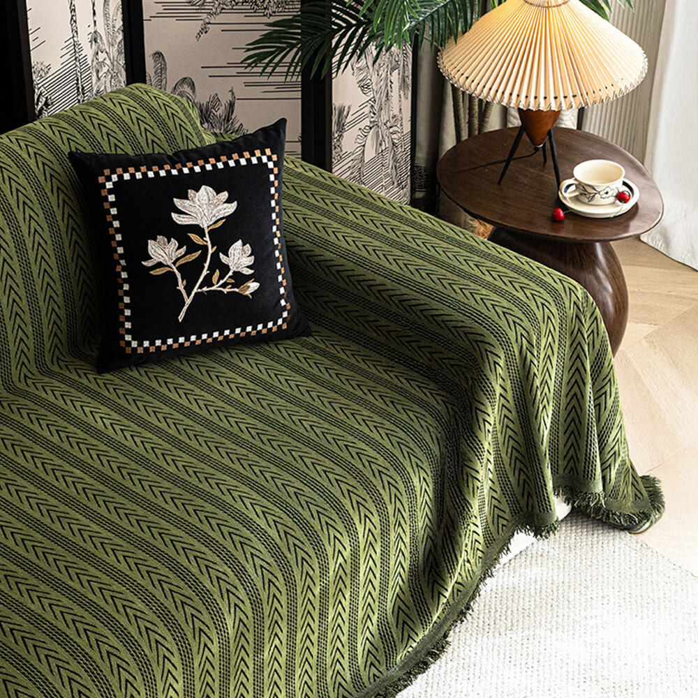 Jacquard Tassel Chenille Couch Cover