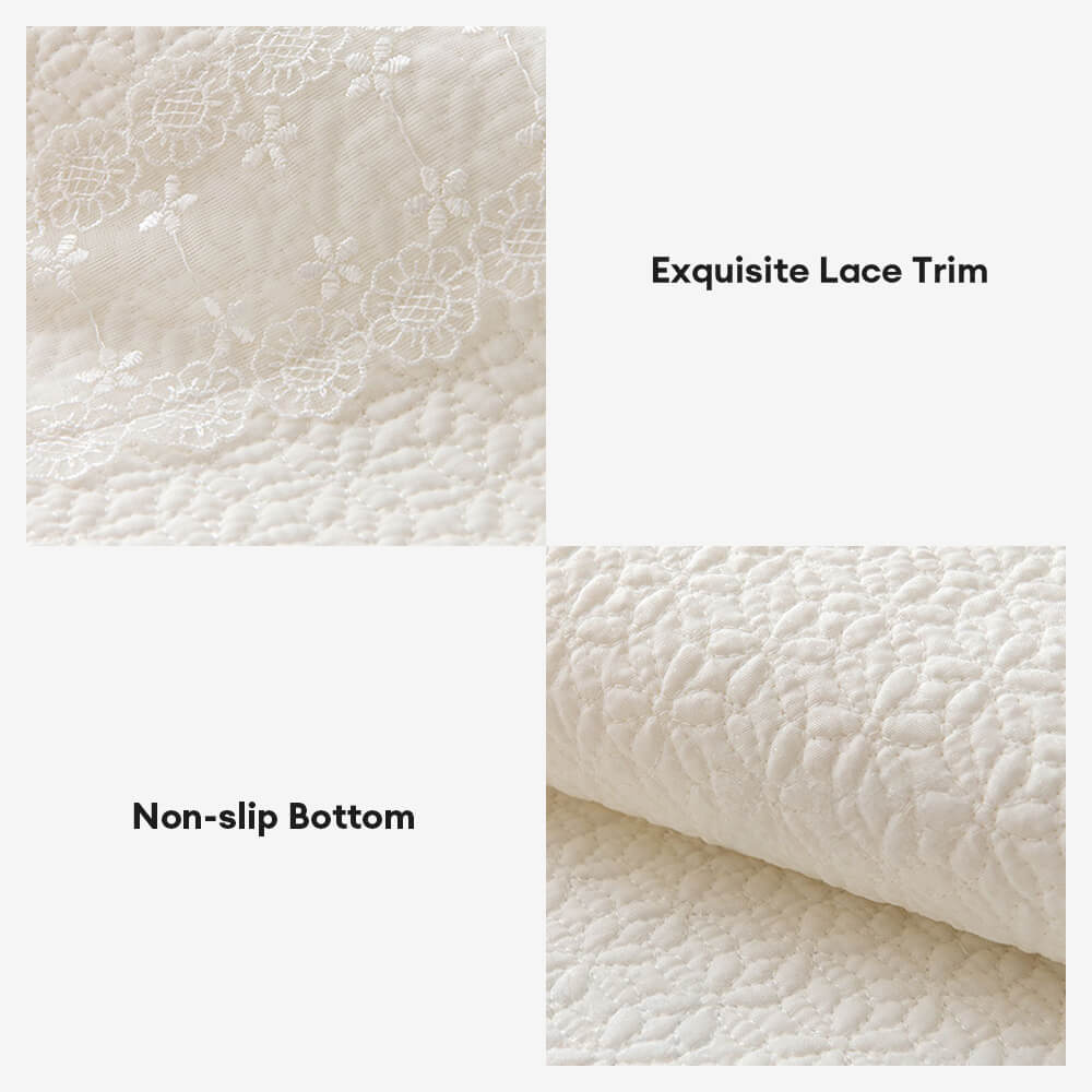 Pure Cotton Lace Trim Embossed Couch Cover