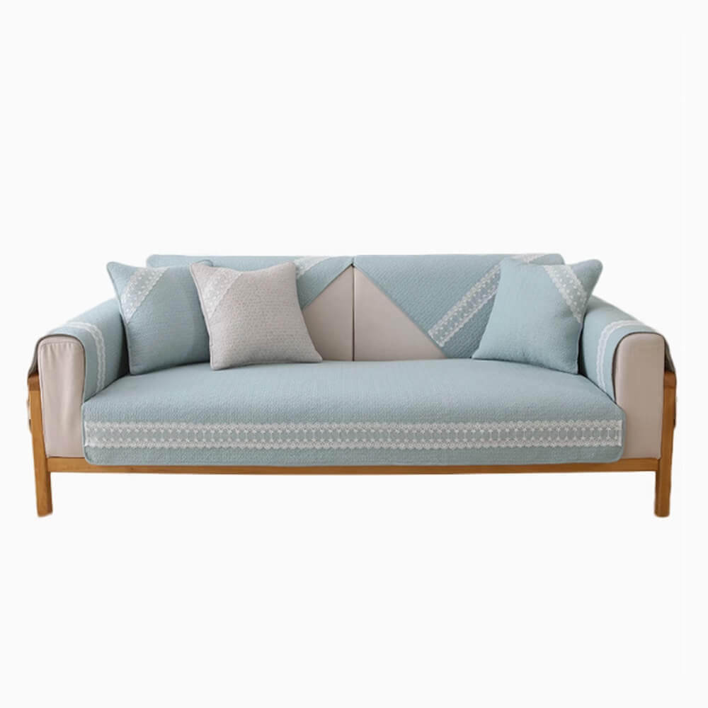 Pure Cotton Lace Trim Embossed Couch Cover