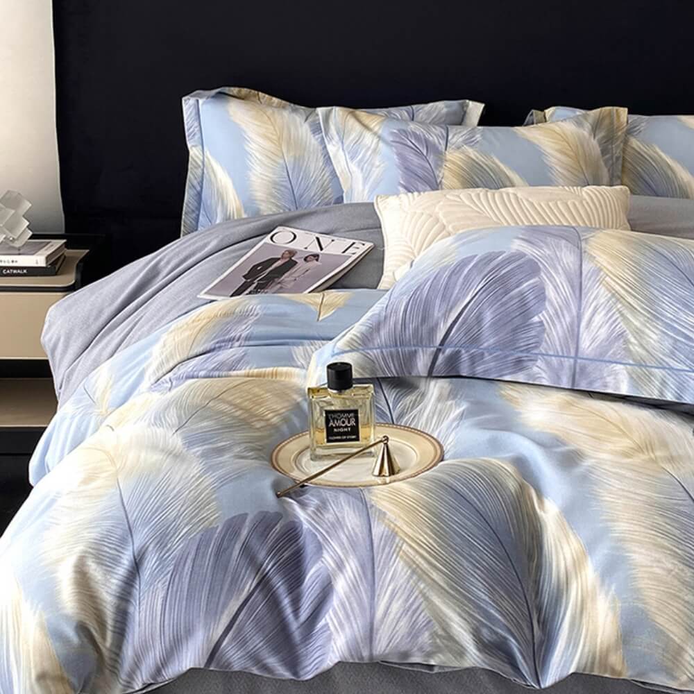 Feather-Print Brushed Cotton Breathable Comfort Bed Sheet Set