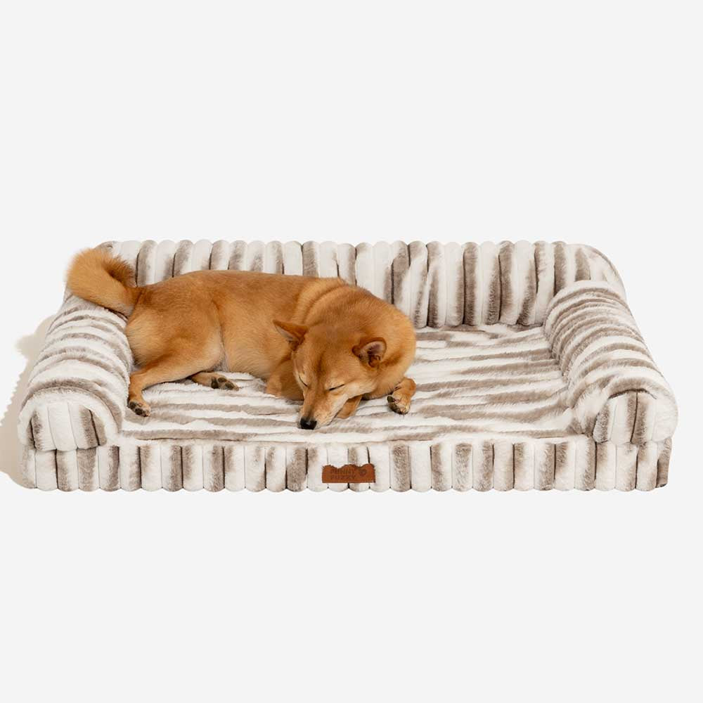 Fluffy Striped Orthopedic Bolster Dog Bed - Luxe Comfort