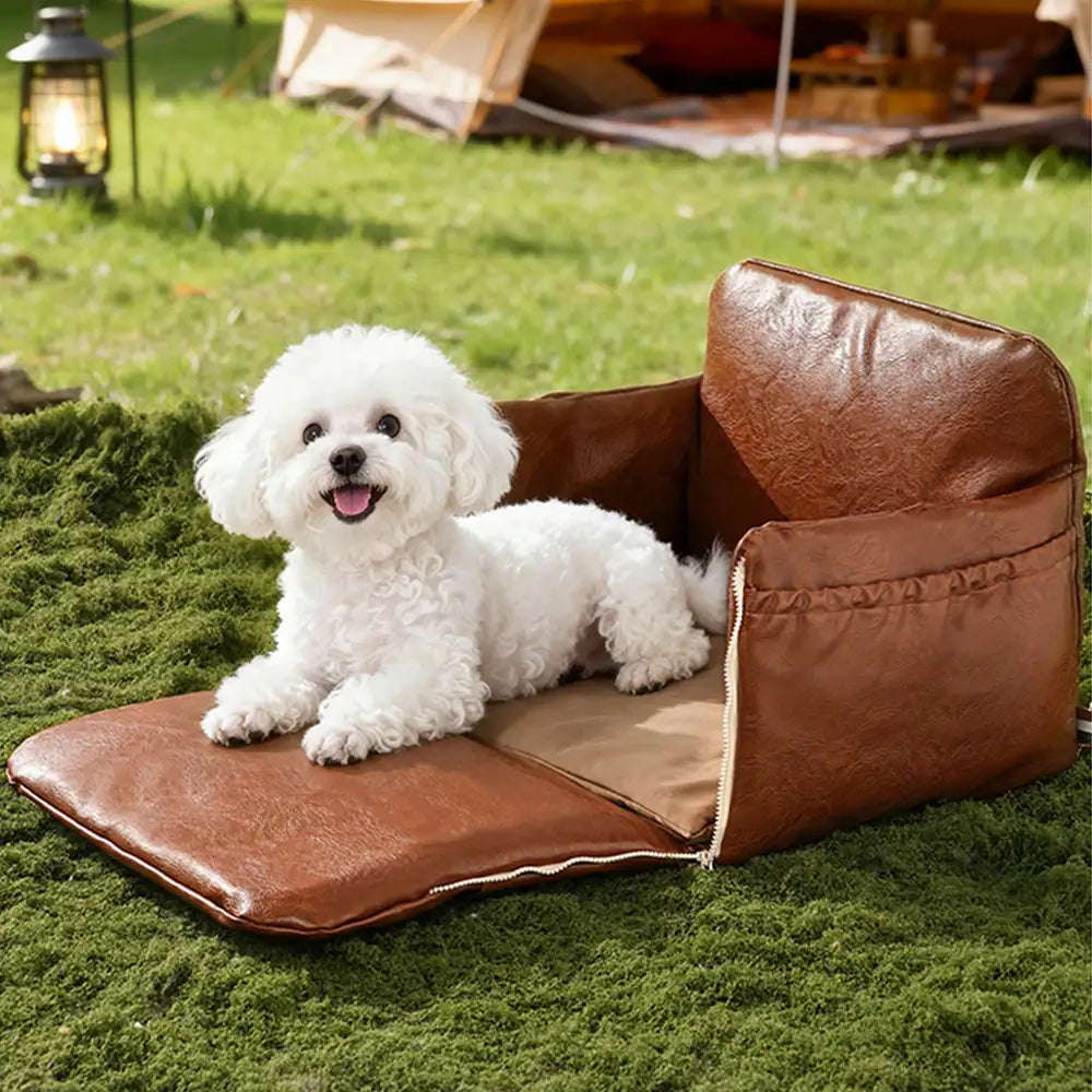 Deluxe Faux Leather Safety Center Console Pet Car Seat and Carrier 3 -in-1