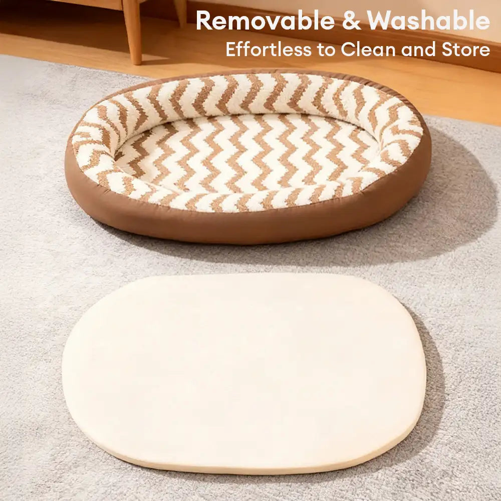 Geometric Wave Pattern Faux Leather Warm Removable And Washable Dog Bed