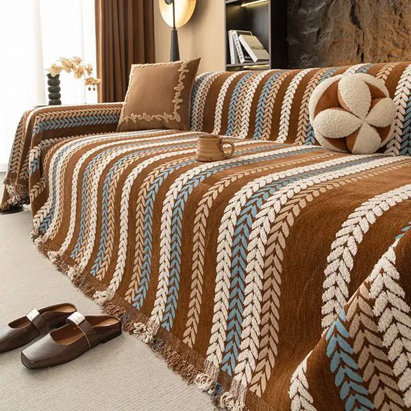 All-Season Colorful Leaf Chenille One Piece Throw Couch Cover
