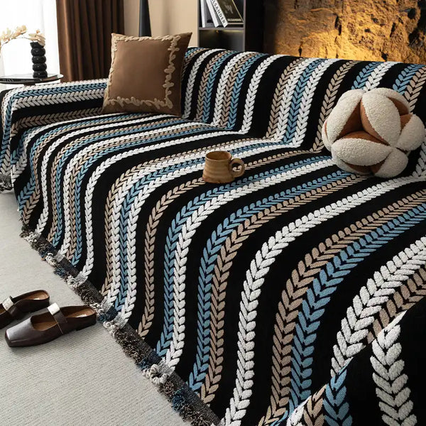 All-Season Colorful Leaf Chenille One Piece Throw Couch Cover