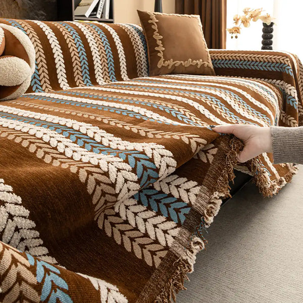All-Season Colorful Leaf Chenille One Piece Throw Couch Cover