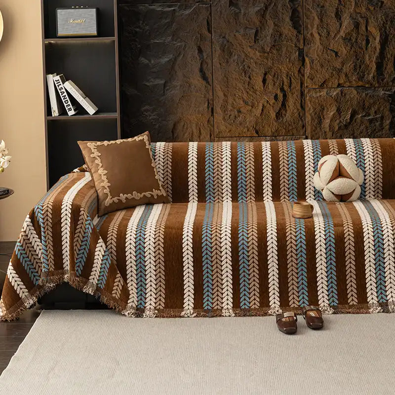 All-Season Colorful Leaf Chenille One Piece Throw Couch Cover