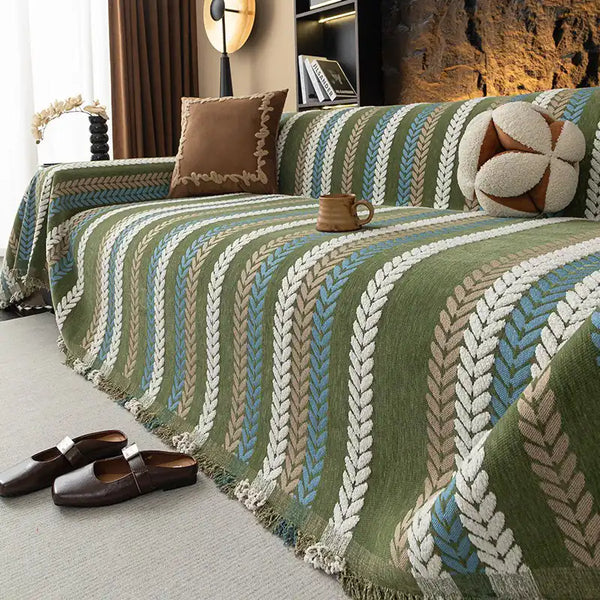 All-Season Colorful Leaf Chenille One Piece Throw Couch Cover