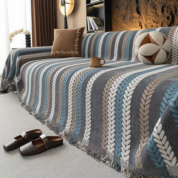 All-Season Colorful Leaf Chenille One Piece Throw Couch Cover