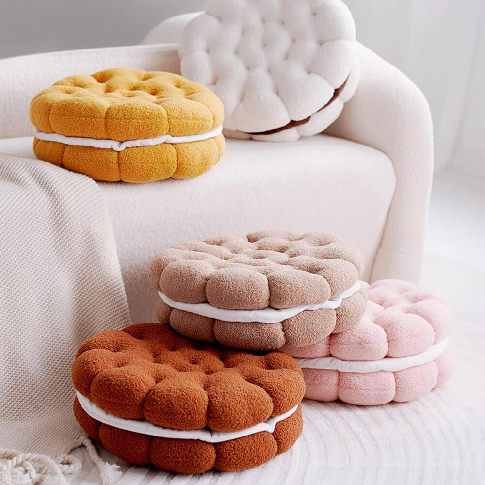 Biscuit Shaped Faux Lambswool Decorative Home Seat Cushion