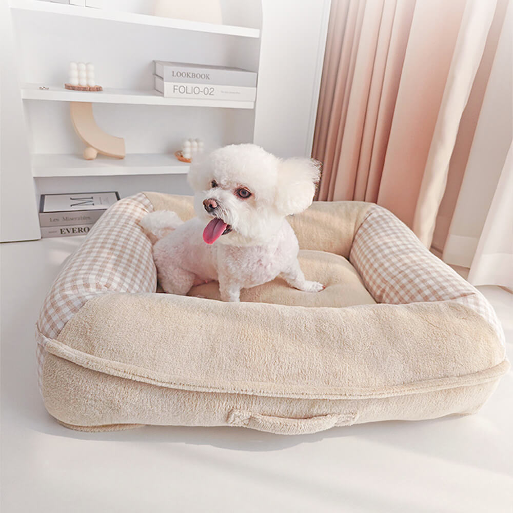 Canvas Coral Fleece Waterproof Full Surround Support Dog & Cat Bed