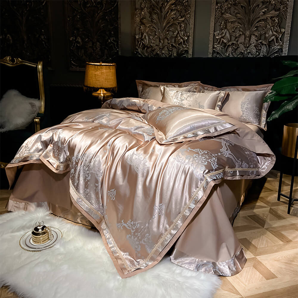 European-Inspired Jacquard Glossy Cotton Sateen Bed Sheet Set