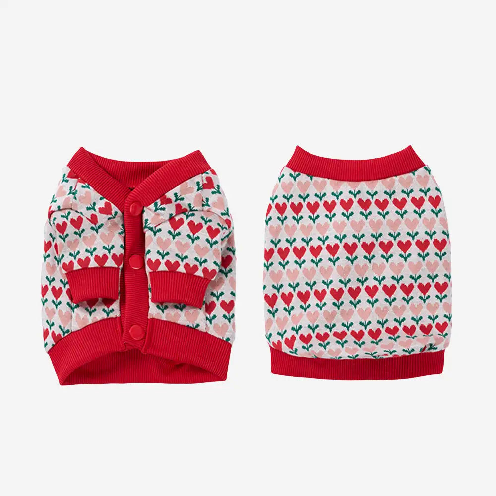 Fair Isle Heart Patterned Dachshund Cardigan Dog Sweater