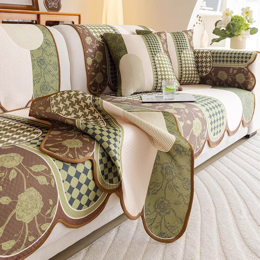 Floral Chic Sofa Decoration Protection Wave Edge Non-Slip Couch Cover