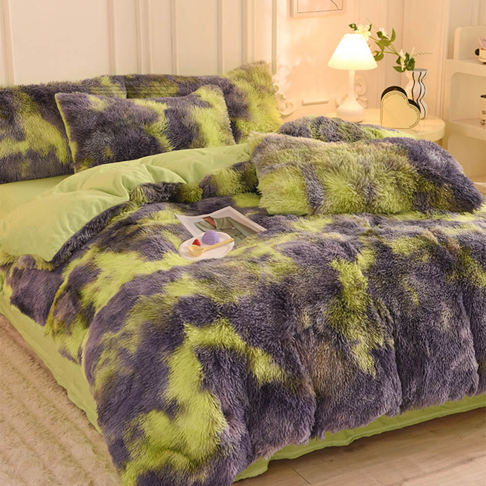 Gradient Fashion Long Plush Warm Bed Sheet Set