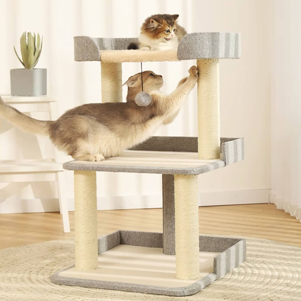 Minimalist Three-Level Step-Style Durable Sisal Cat Tree