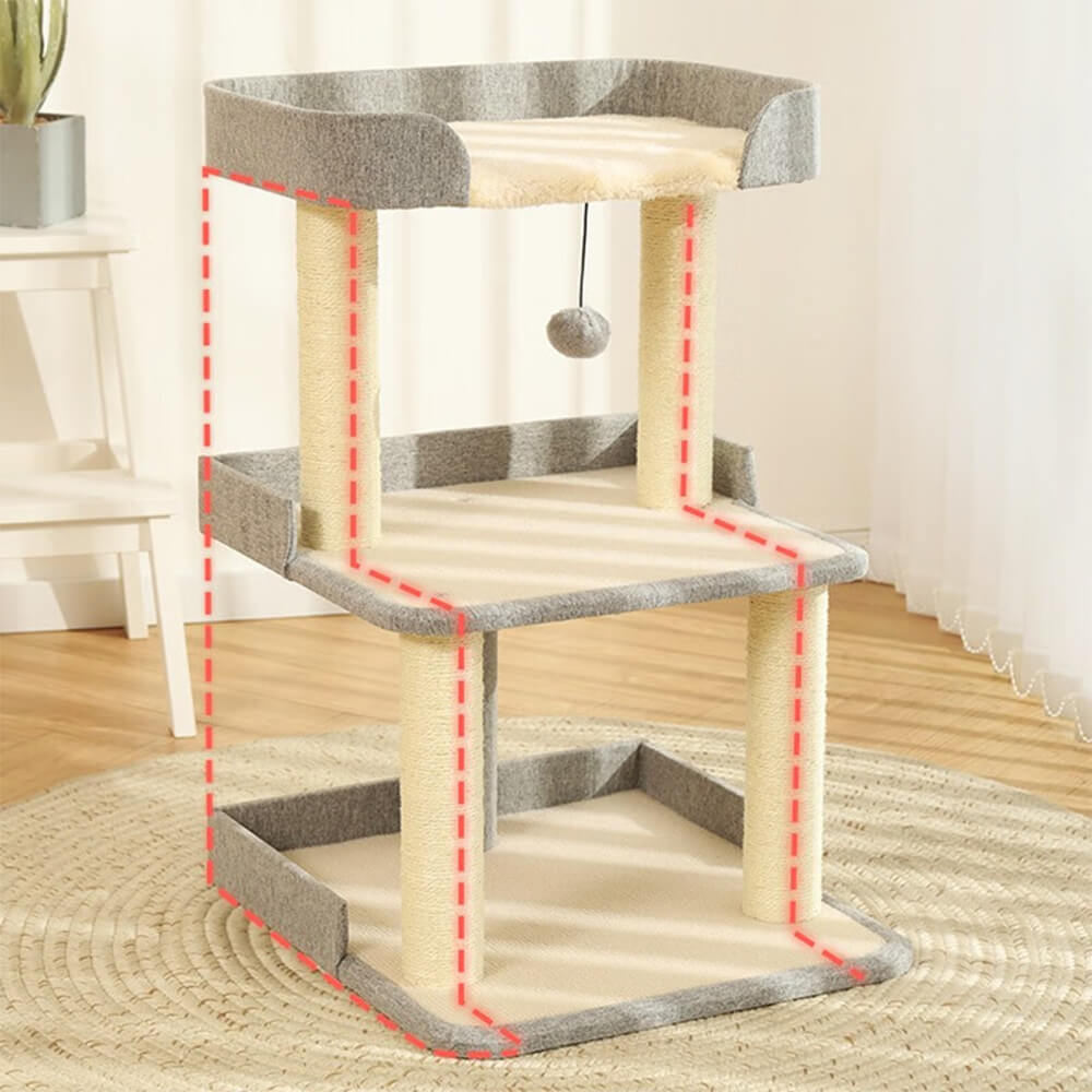 Minimalist Three-Level Step-Style Durable Sisal Cat Tree