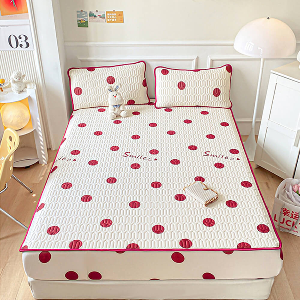 Polka Dot Cooling Latex Quilted Non-Slip Fitted Sheet Mattress Cover