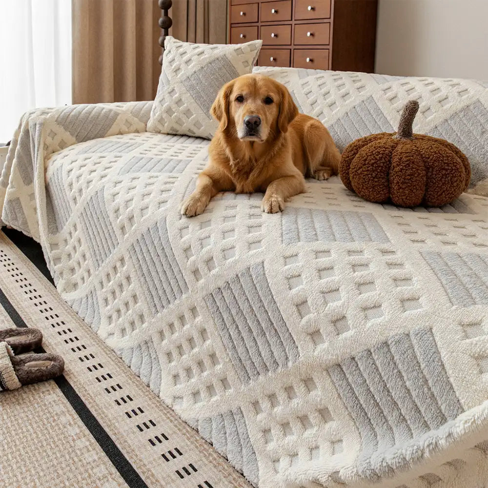Thickened Plush Diamond Jacquard Sofa Scratch-Resistant Couch Cover