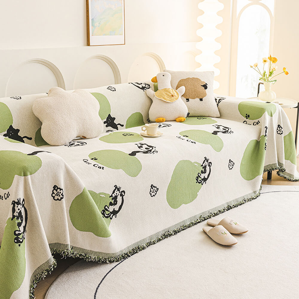 Whimsical Cat Decor Chenille Scratch-Resistant Sofa Throw Couch Cover