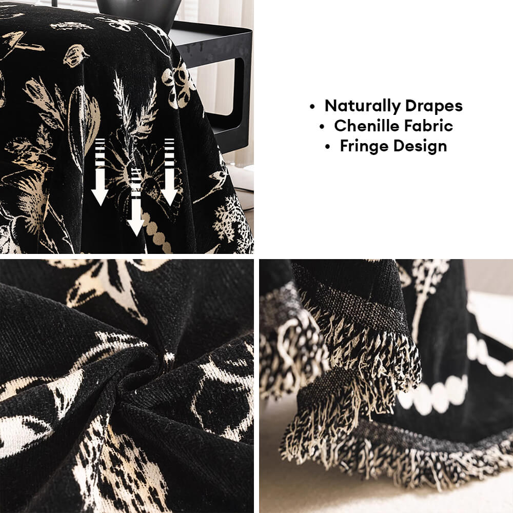 Chenille Floral Art with Tassel Edge Non-Slip Throw Couch Cover