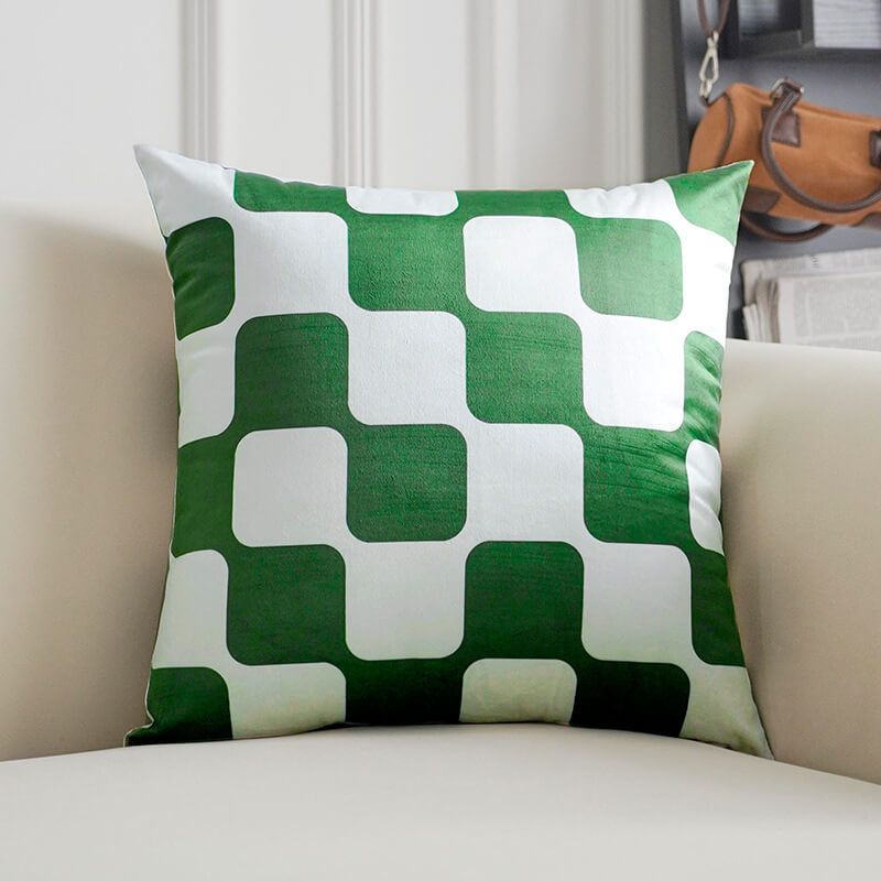 Geometric Labyrinth Check Velvet Throw Pillow