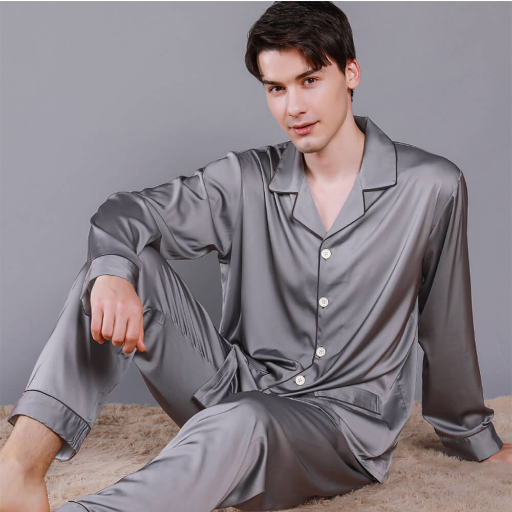 Luxurious Satin Long Sleeve Couples Pajama Set Comfortable Home Loungewear