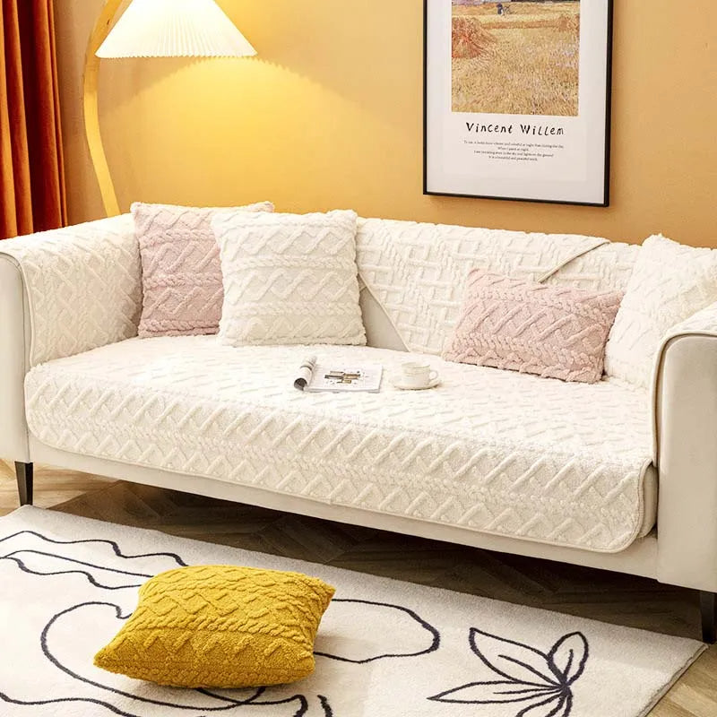 Plush Diamond Printed Non-slip Couch Cover