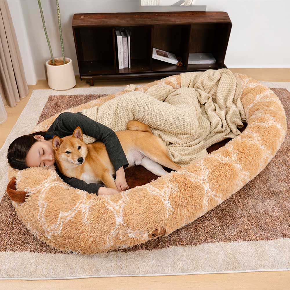 Plush Fluffy Large Orthopedic Human-Dog Bolster Bed