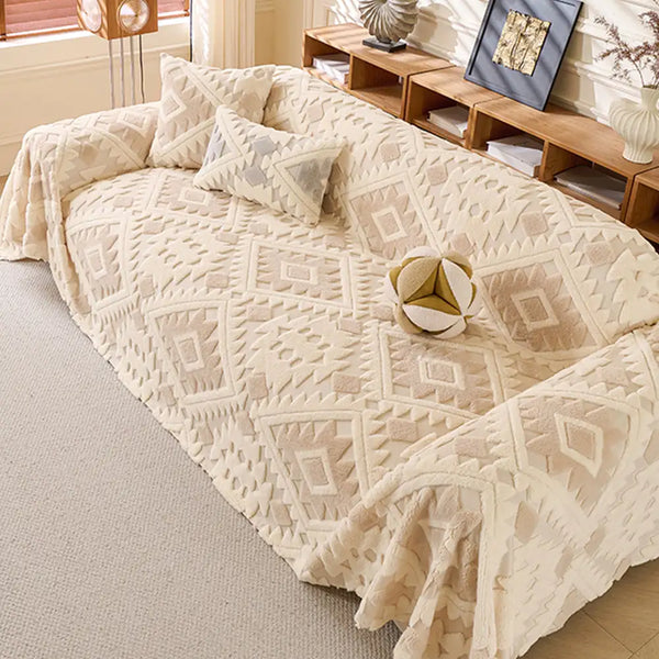 Plush Thickened Geometric Pattern Furniture Blanket Throw Couch Cover