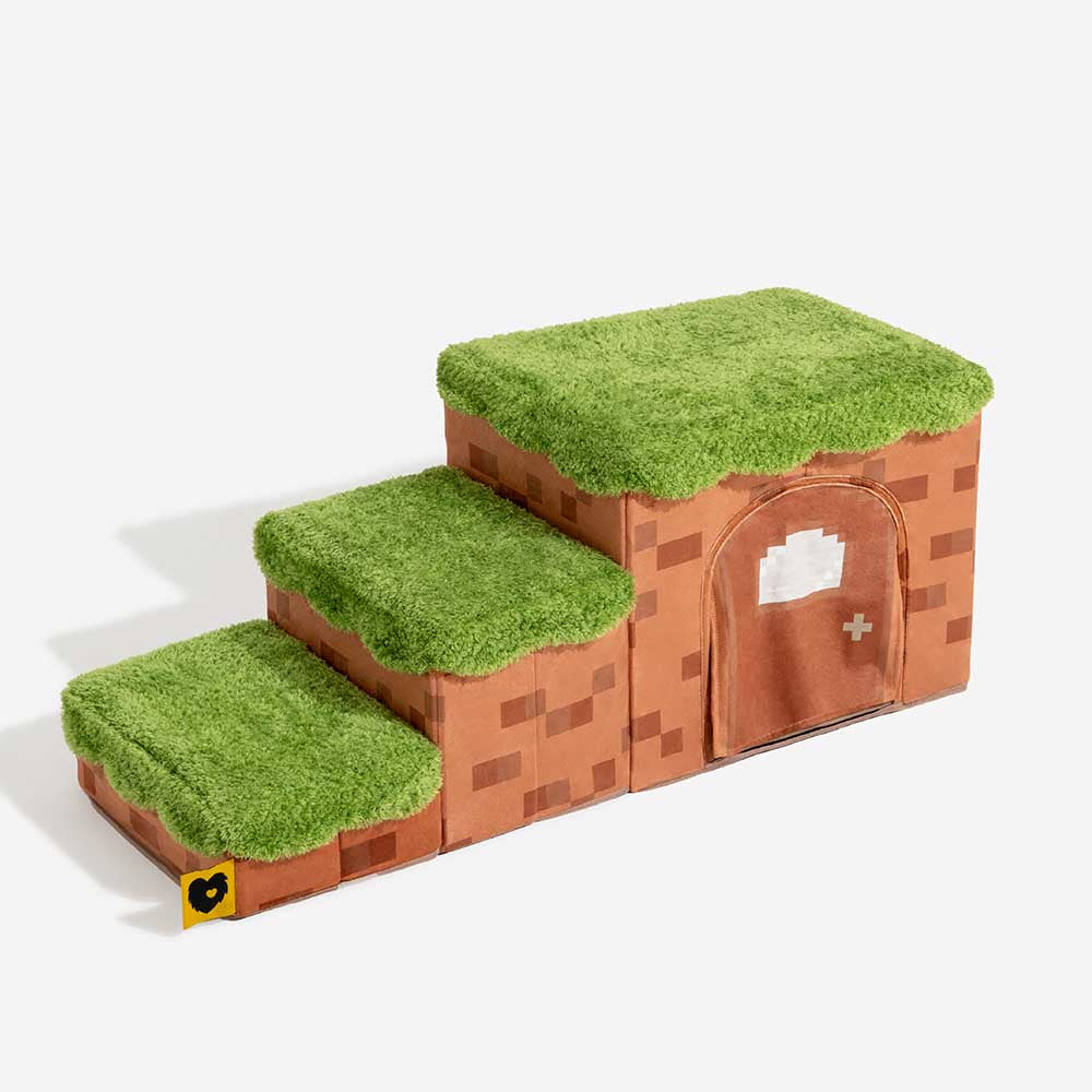 Retro Pixel Handcrafted Foldable Pet Stairs With Storage - Blocky PawGame