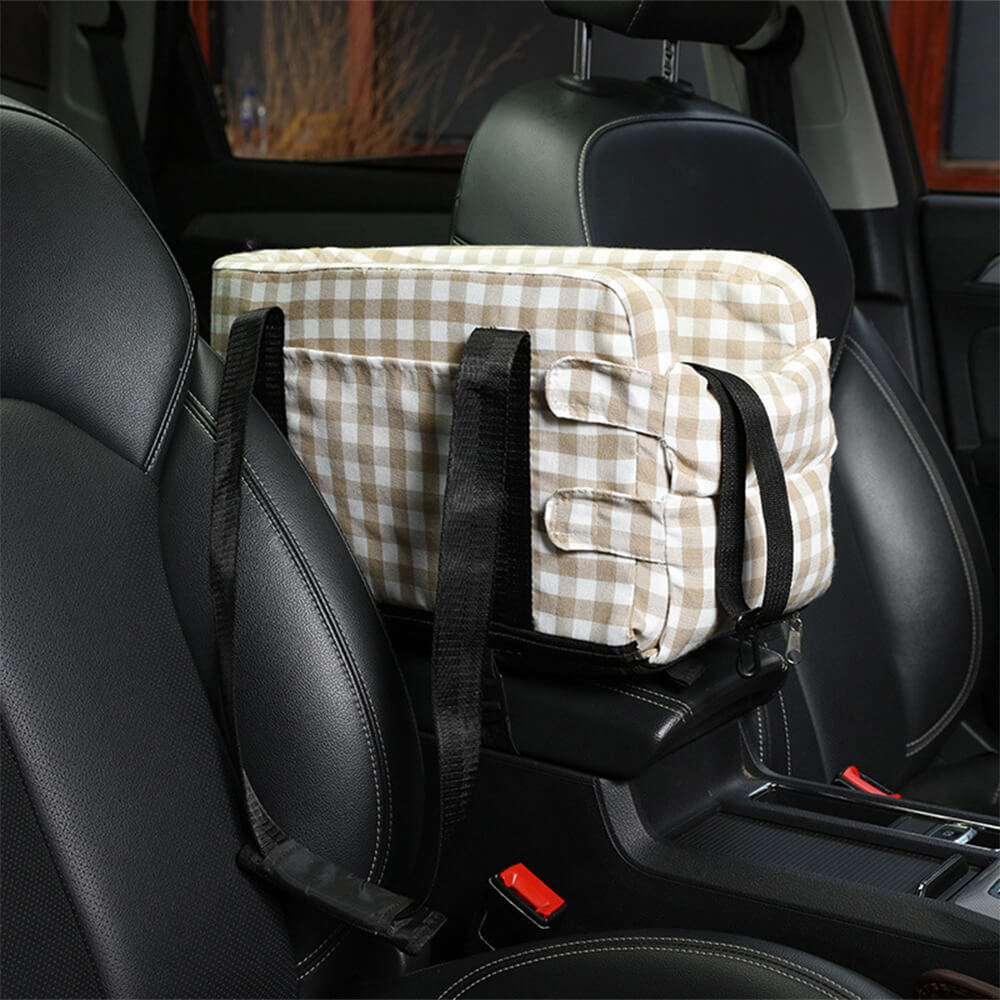 Stylish Plaid Portable Travel Dog Car Safety Seat Central Console