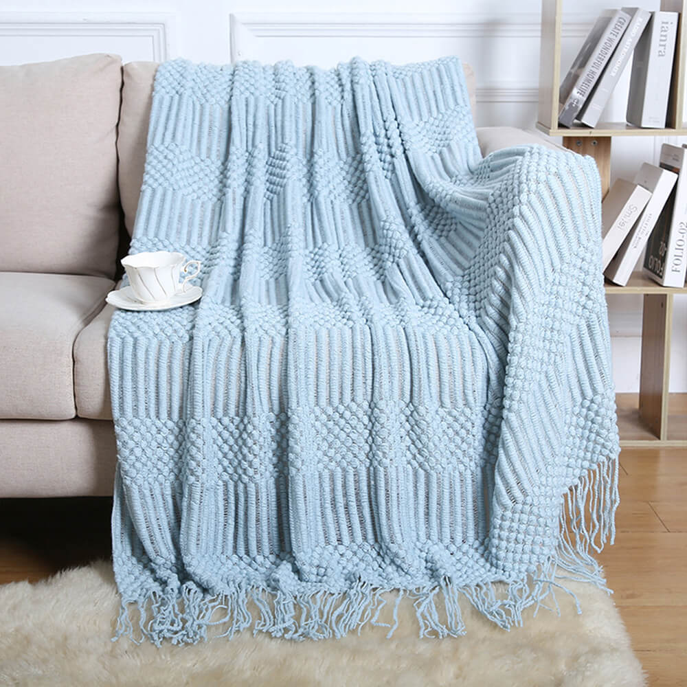 Luxuriously Soft Cozy Knitted Fleece Fringed Edges Throw Blanket