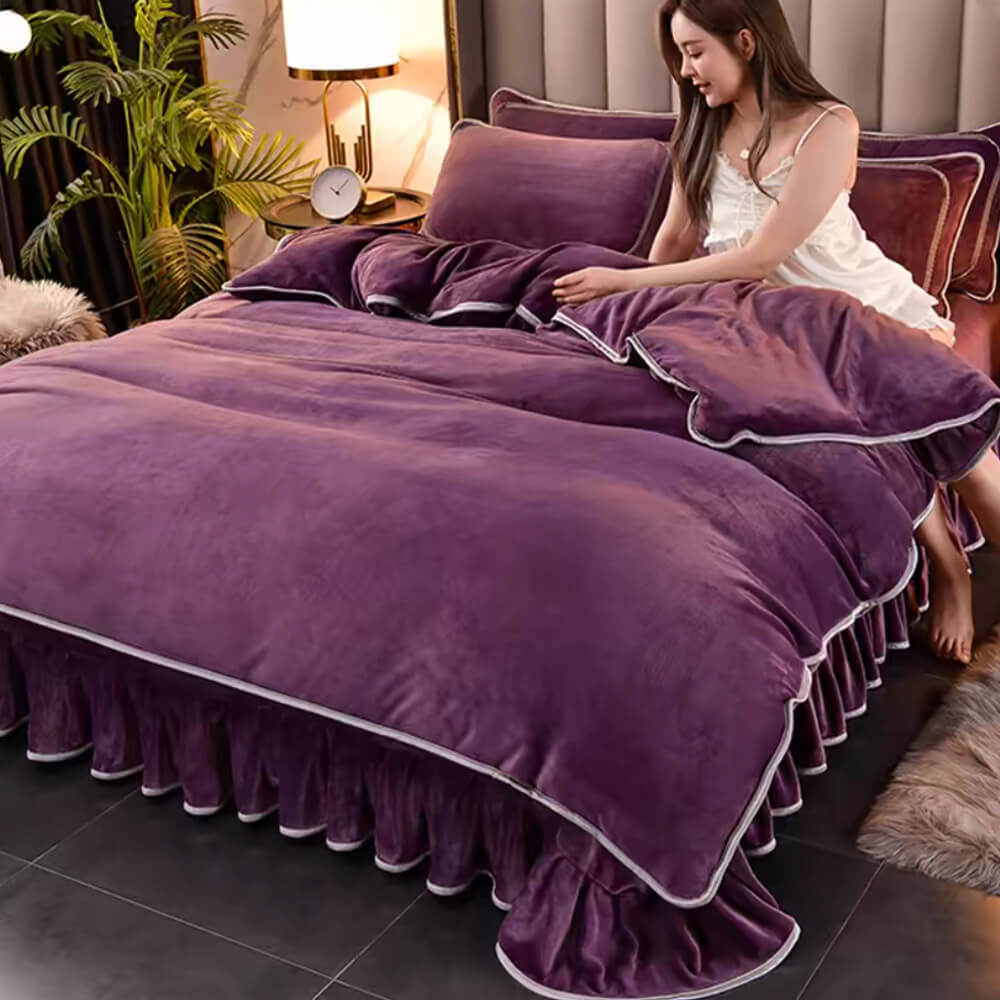 Luxury Extra Thick Warm Solid Color Milk Fleece Bed Sheet Set