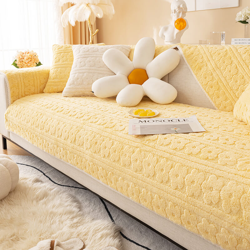 Three-dimensional Flower Pattern Soft Cotton Fleece Washable Couch Cover