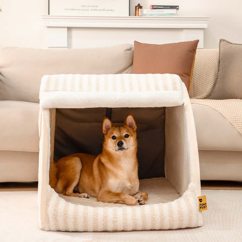 Trendy Striped House Orthopedic Dog Bed - Cozy Hideaway