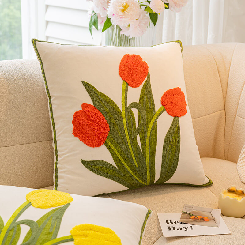 Tulip Sunflower Bouquet Home Decor Sofa Pillow