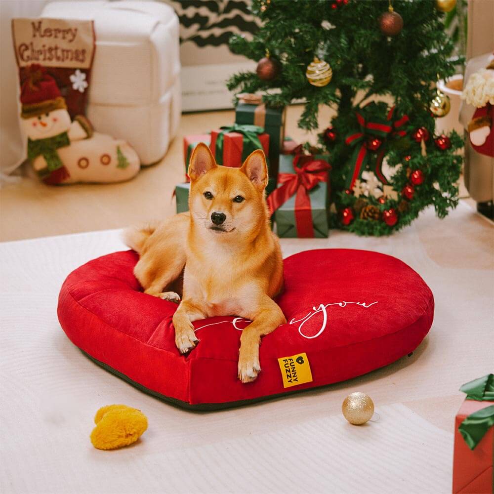 Velvet Heart-Shaped Festive Dog Bed