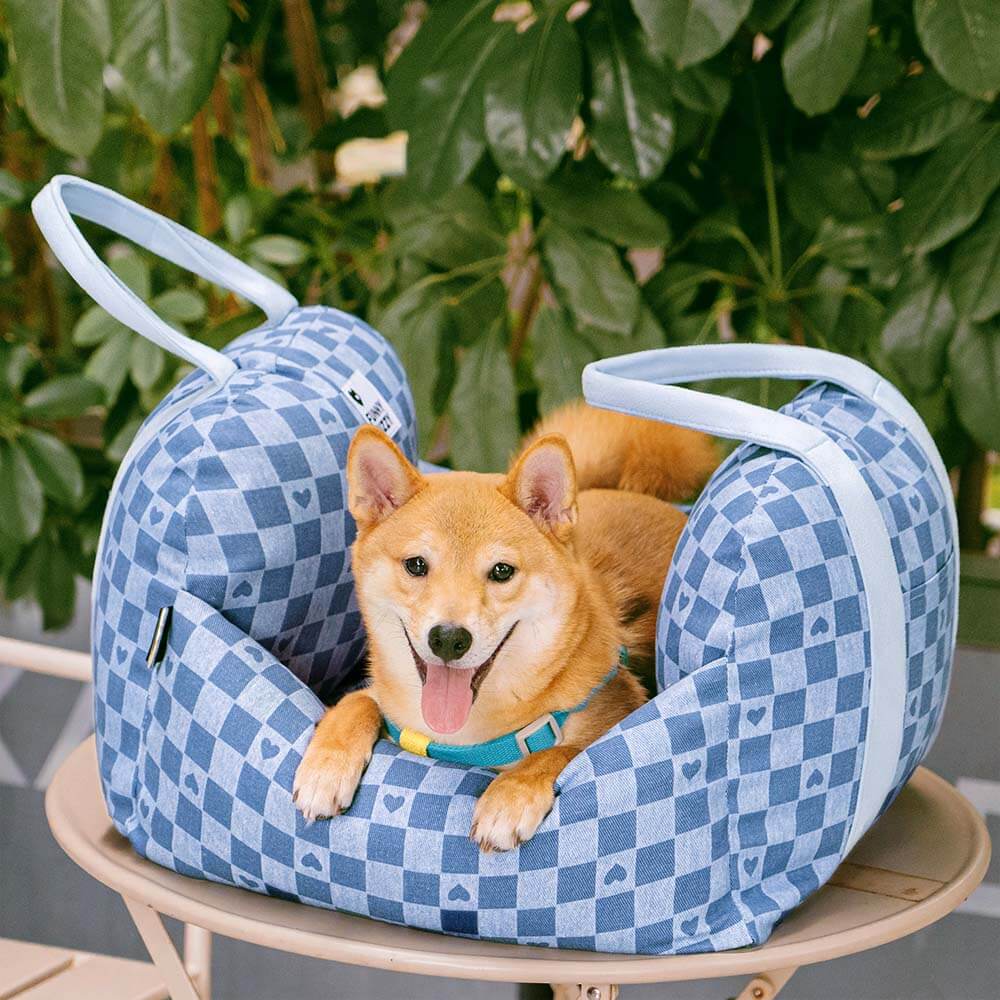 Vintage Heart Checkerboard Dog Car Seat Bed