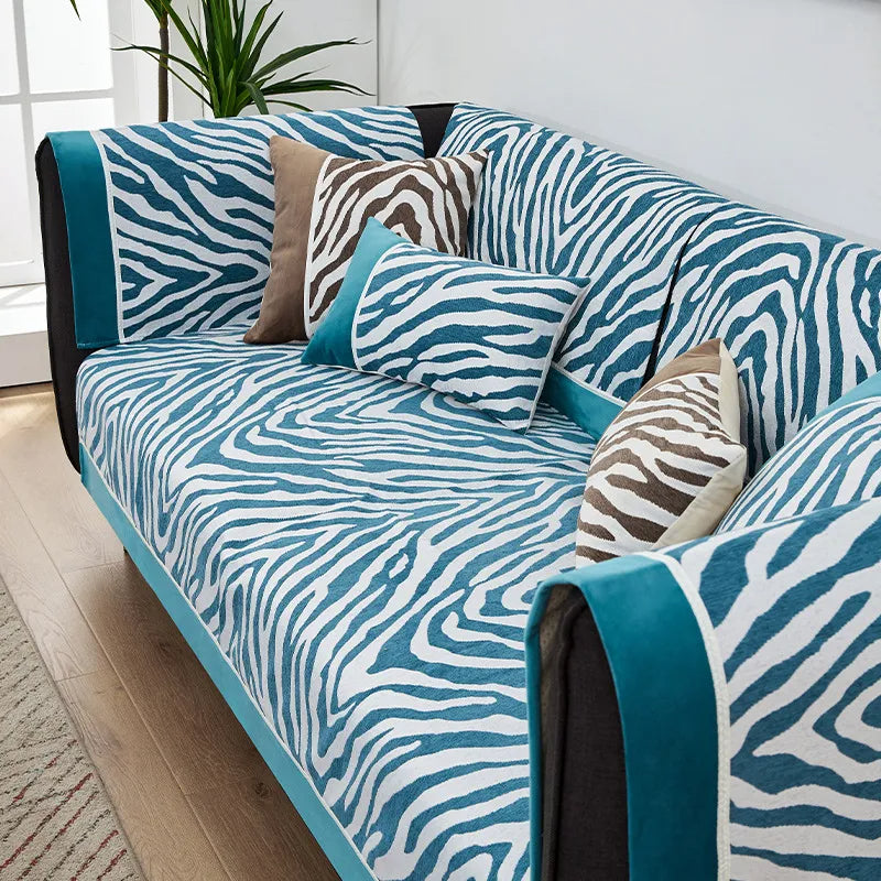 Wild Zebra Print Chenille Furniture Protector Couch Cover