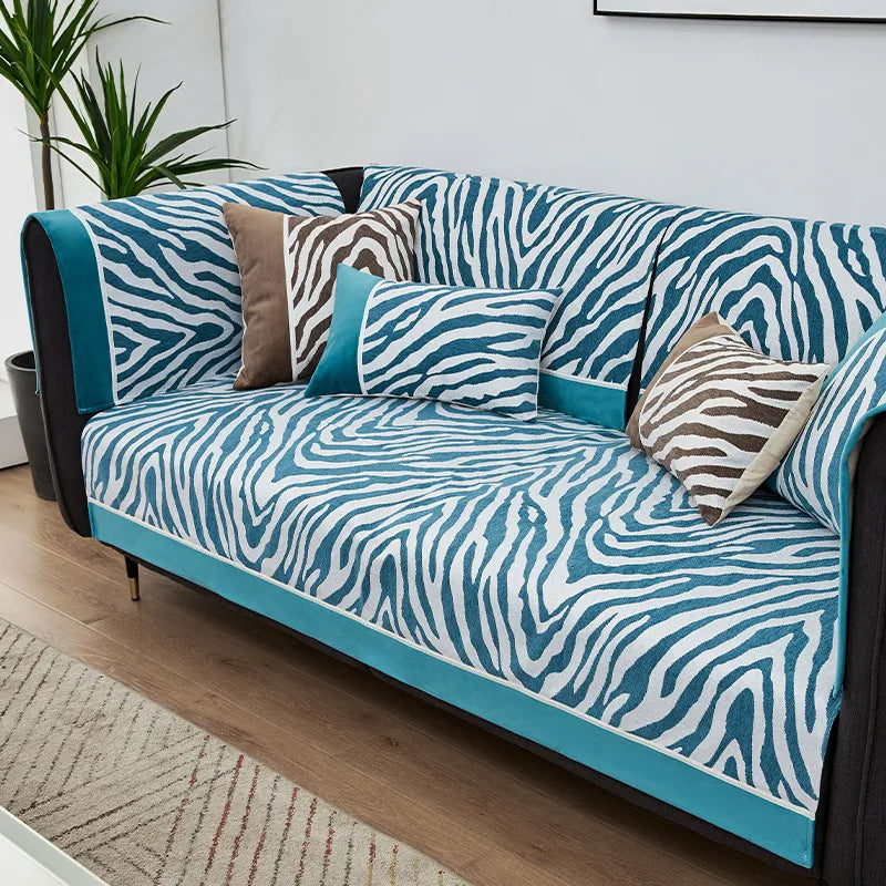 Wild Zebra Print Chenille Furniture Protector Couch Cover