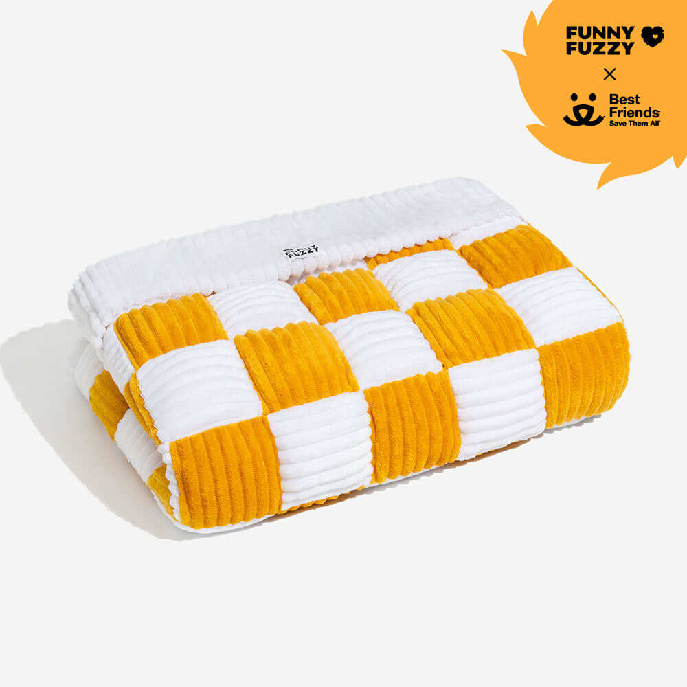 Cream Square Plaid Cozy Dog Mat Furniture Protector Cover