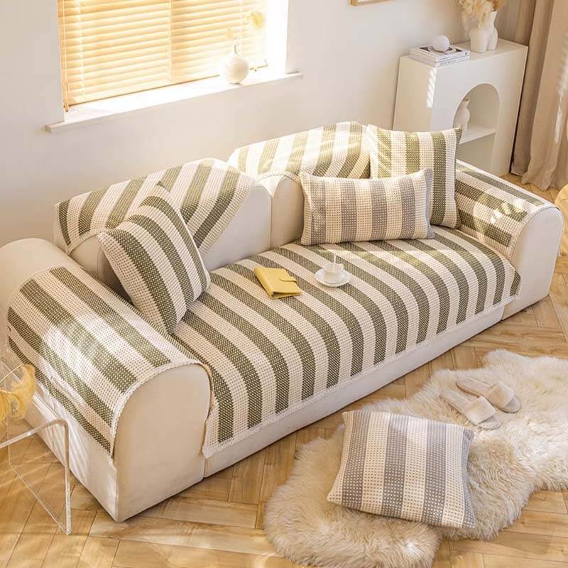 Cotton Linen Stripe Anti-scratch Furniture Protector Couch Cover