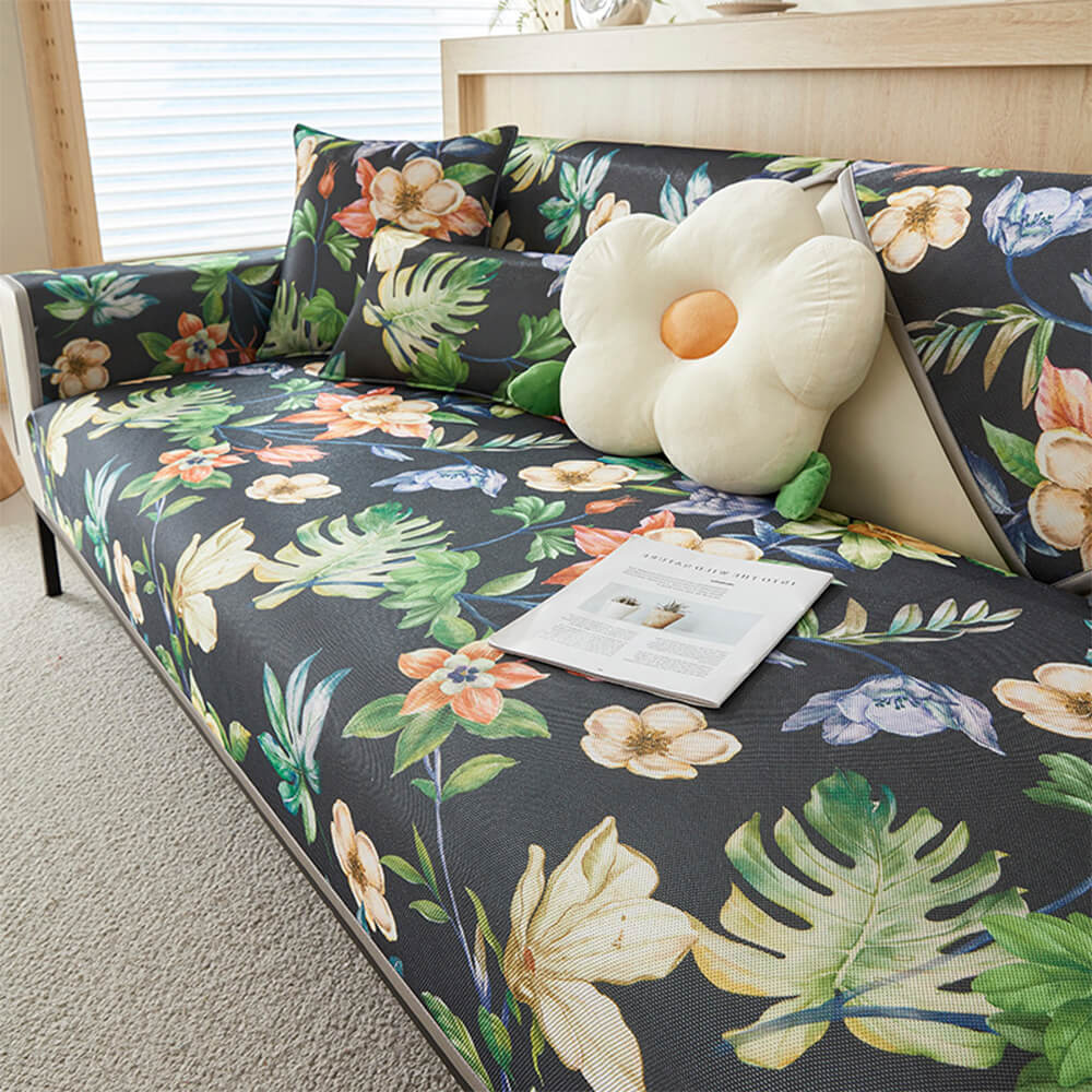 Tropical Leaves Cooling Non-slip Sectional Couch Cover