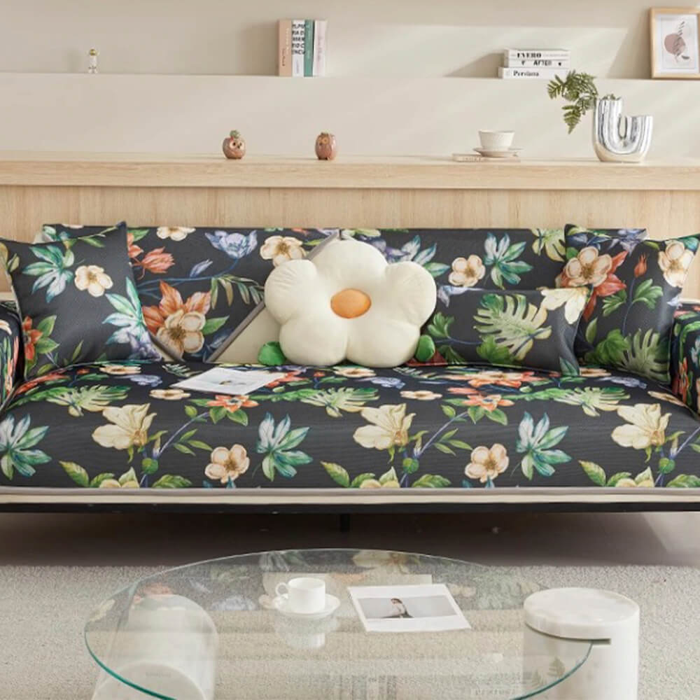 Tropical Leaves Cooling Non-slip Sectional Couch Cover