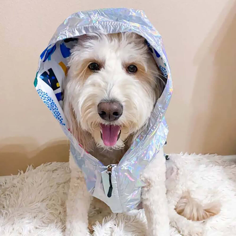 Reversible Waterproof Dog Rain Coat - Graffiti & Iridescent